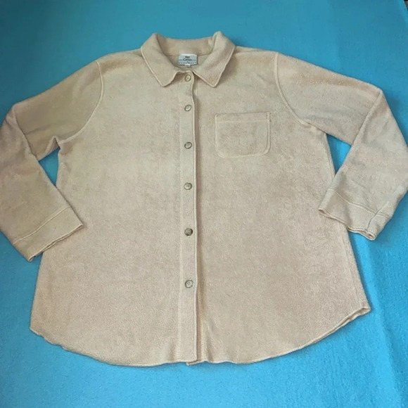 HOT COTTON by Marc Ware fleece button up long sleeve collar chest pocket size L - Picture 1 of 10